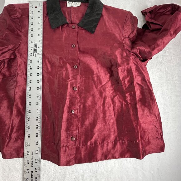 Gianni Woman Red & Black Linen Blend Button-Up Shirt Size 14 Long Sleeve Casual - Picture 8 of 8